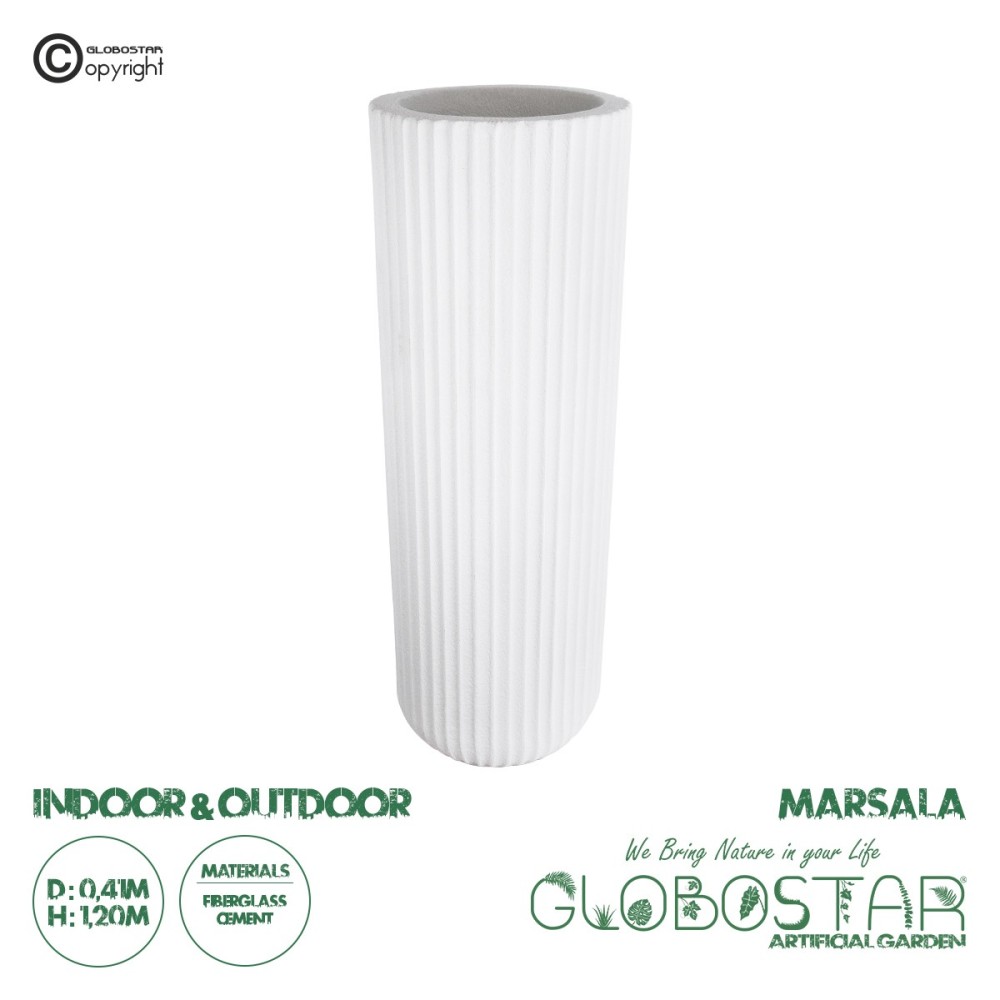 GloboStar® Artificial Garden MARSALA 20735 Επιδαπέδιο Πολυεστερικό Τσιμεντένιο Κασπώ Γλάστρα - Flower Pot Λευκό Φ41 x Υ120cm